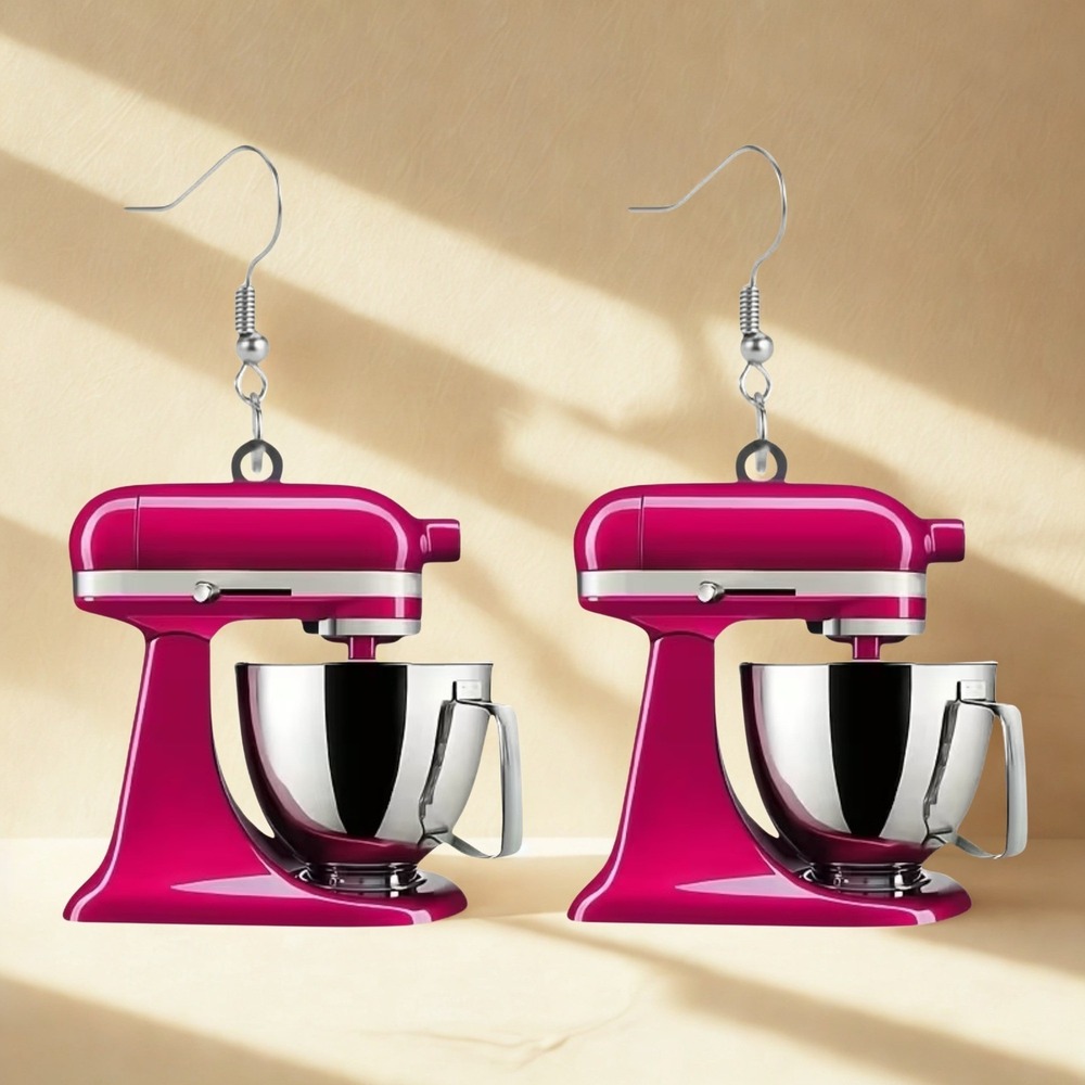 New Pink Stand Mixer Earrings Baking Cooking Kitchen Cute Funny Kitsch Jewelry